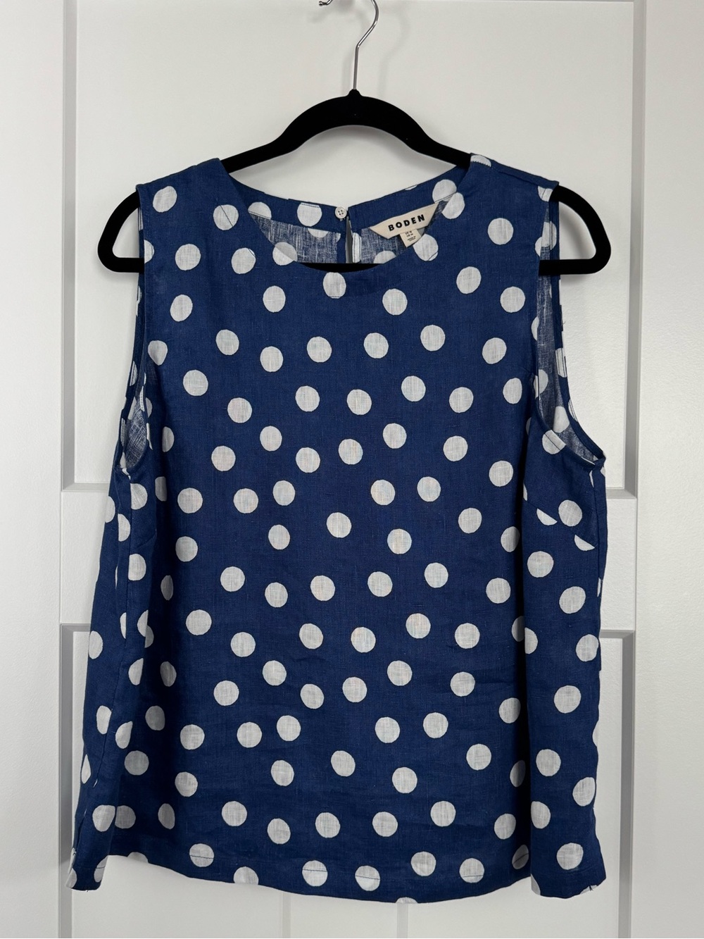 Boden Navy Polka Dot Sleeveless Linen Top